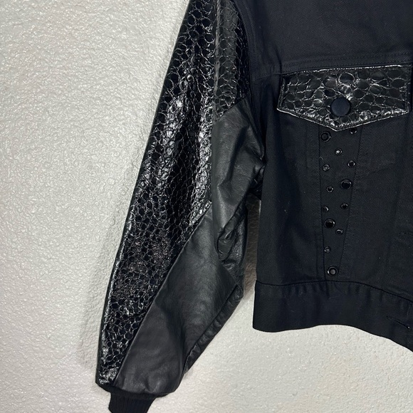 Tamarak Marie Denim Leather Rhinestone Jacket Size Small - Picture 3 of 9
